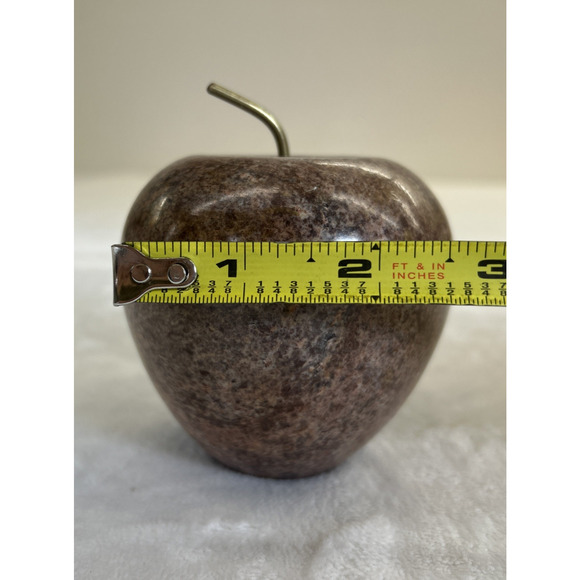 Vintage Marble Stone Apple Paperweight Brass Stem Fruit Teacher Gift Desk Chrty - Picture 8 of 9